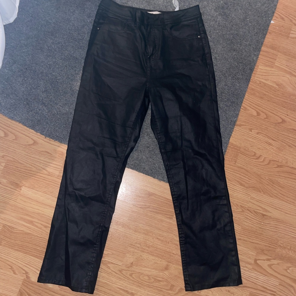 Zara coated/pleather cropped flare pants